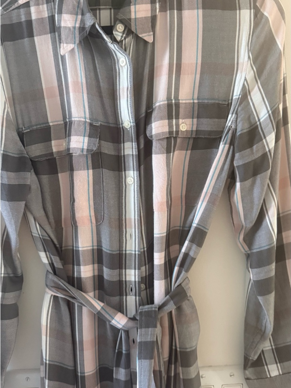 Ralph Lauren Plaid Shirt‑Style Maxi Dress in Gray and Cream - Picture 4 of 8